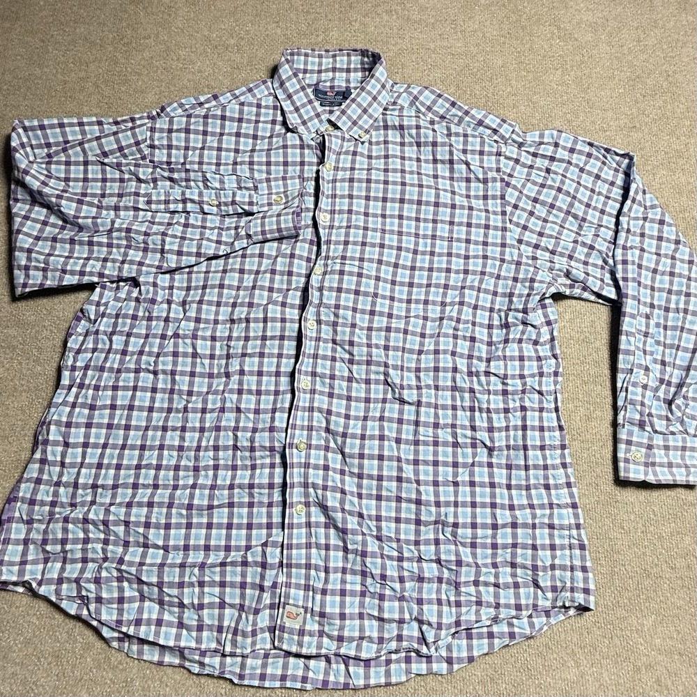 Vineyard Vines Murray Shirt Mens XXL Purple Blue Gingham Check Button Down - Picture 1 of 12